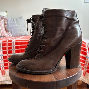 Heeled Brown Leather Lace-Up Boot